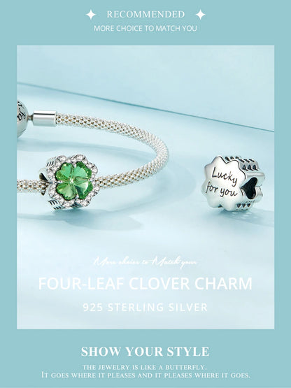 WOSTU Charms-Anhänger aus 925er-Sterlingsilber, grüner Baum des Lebens, Glücksklee-Perlen, passend für Original-Armbänder, Halsketten, DIY-Schmuck, Geschenk