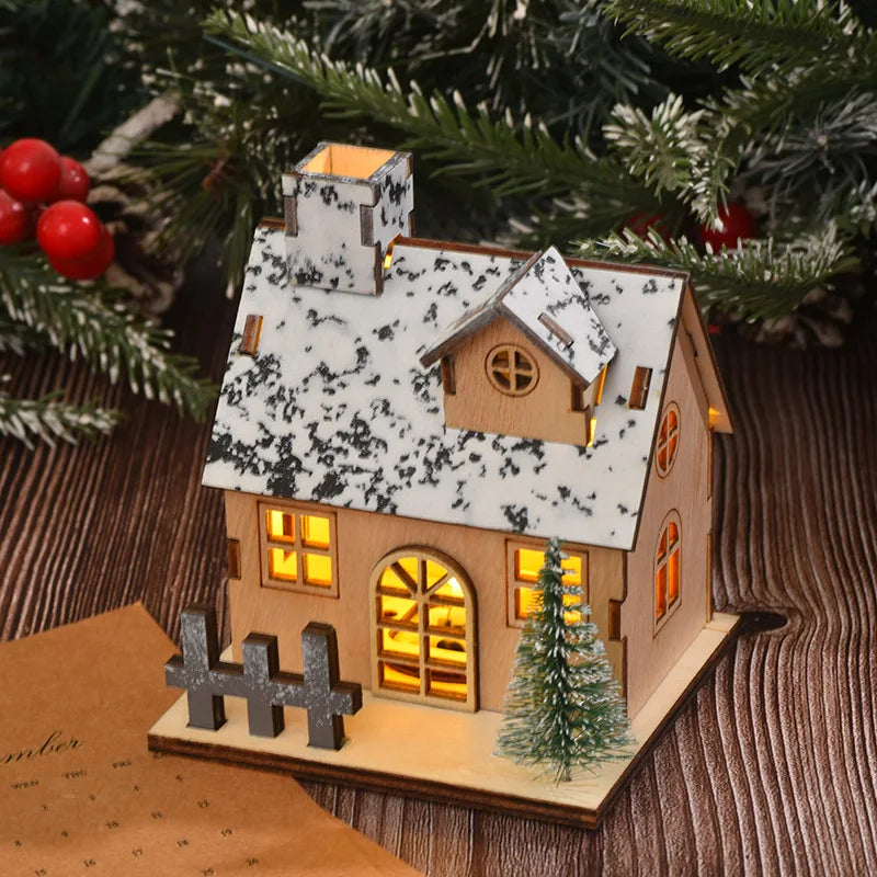 Weihnachts-Holzhaus, leuchtende Hütte für frohe Weihnachten, LED-Licht, Zuhause, DIY, Weihnachtsbaumschmuck, Kindergeschenke, 2026 Neujahr