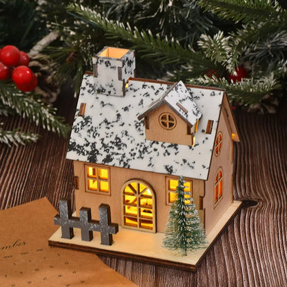 Weihnachts-Holzhaus, leuchtende Hütte für frohe Weihnachten, LED-Licht, Zuhause, DIY, Weihnachtsbaumschmuck, Kindergeschenke, 2026 Neujahr