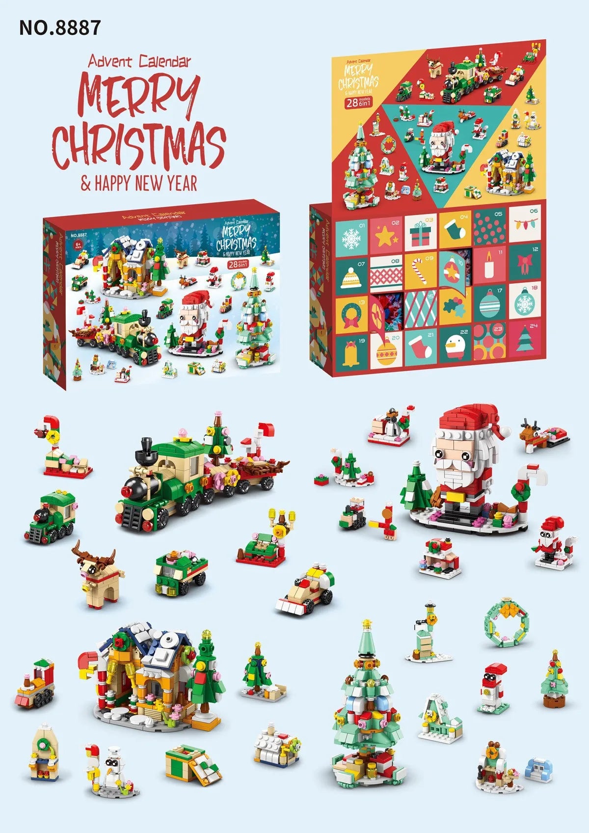 Weihnachten Adventskalender Geschenkbox DIY Weihnachtszug Jesus Ziegel Spielzeug 24 Tage Countdown Kalender Box Überraschung Weihnachtsgeschenk