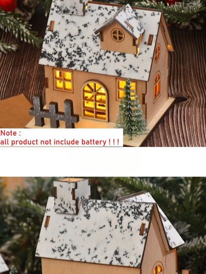 Weihnachts-Holzhaus, leuchtende Hütte für frohe Weihnachten, LED-Licht, Zuhause, DIY, Weihnachtsbaumschmuck, Kindergeschenke, 2026 Neujahr