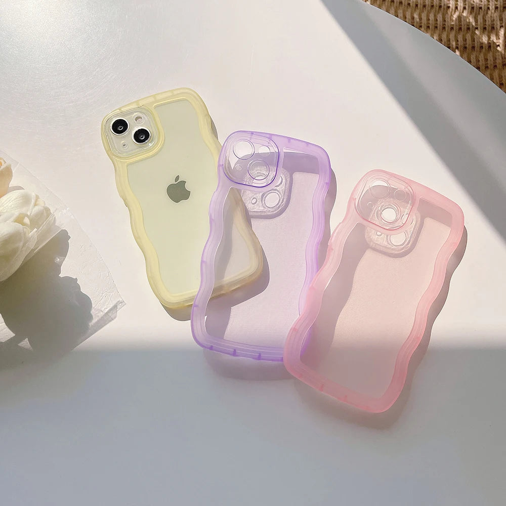Für iPhone 17 Air 16 15 14 13 12 11 Pro Max Mini XS Plus Hülle Niedliche klare lockige Welle Hybrid stoßfeste Stoßstangenabdeckung Soft Fundas