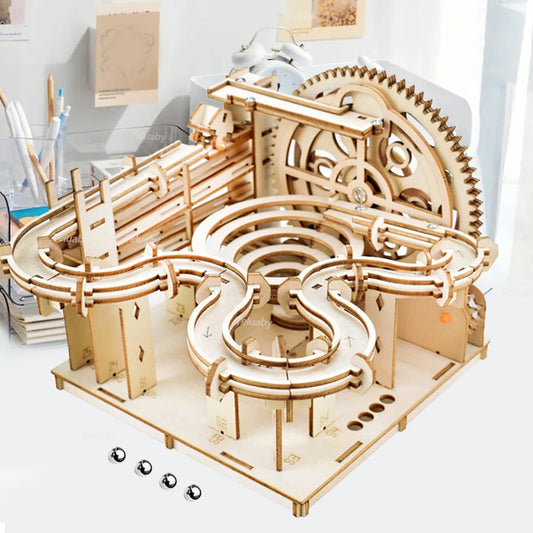 3D-Holzpuzzle zum Selbermachen, mechanisch, manuell, Modellbausätze, Spielzeug, Marmor-Lauf-Set mit 4 Kugeln, für Erwachsene und Kinder, Geschenke