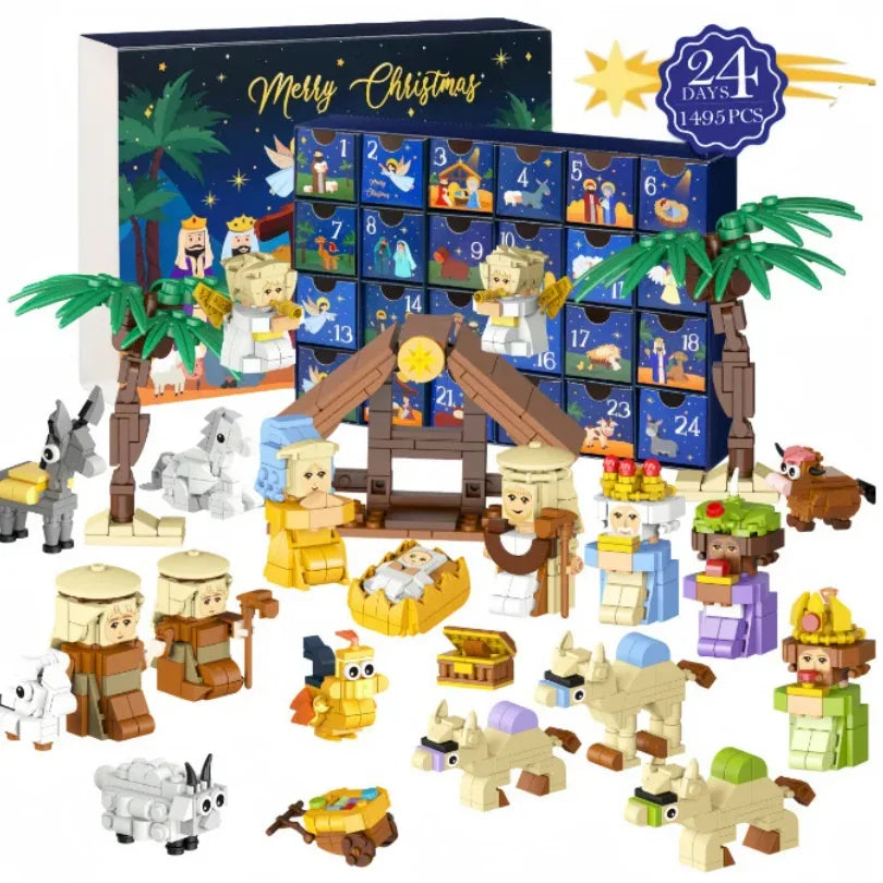 Weihnachten Adventskalender Geschenkbox DIY Weihnachtszug Jesus Ziegel Spielzeug 24 Tage Countdown Kalender Box Überraschung Weihnachtsgeschenk