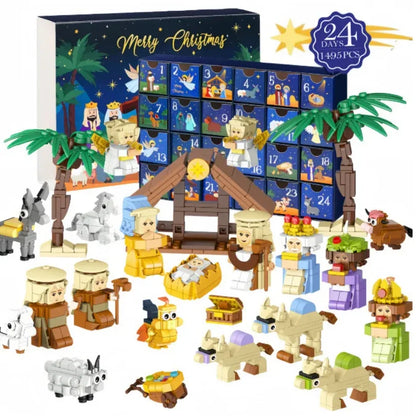 Weihnachten Adventskalender Geschenkbox DIY Weihnachtszug Jesus Ziegel Spielzeug 24 Tage Countdown Kalender Box Überraschung Weihnachtsgeschenk