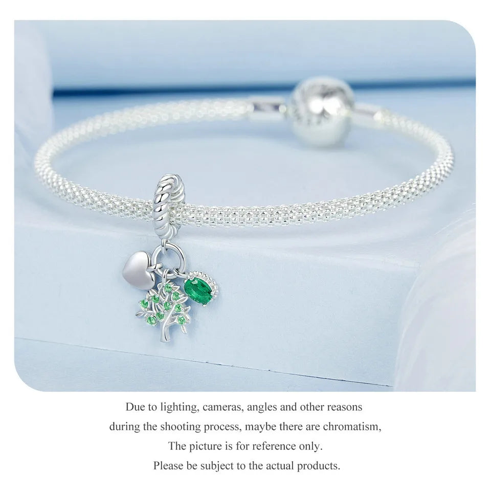 WOSTU Charms-Anhänger aus 925er-Sterlingsilber, grüner Baum des Lebens, Glücksklee-Perlen, passend für Original-Armbänder, Halsketten, DIY-Schmuck, Geschenk