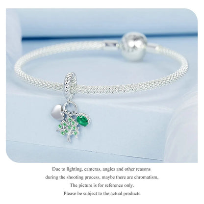 WOSTU Charms-Anhänger aus 925er-Sterlingsilber, grüner Baum des Lebens, Glücksklee-Perlen, passend für Original-Armbänder, Halsketten, DIY-Schmuck, Geschenk