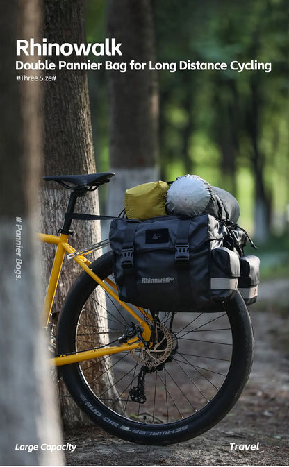 Rhinowalk Fahrrad-Gepäckträgertasche, 22/40/50 l, wasserdichte doppelseitige Fahrrad-Satteltasche mit innerer Stützplatte, erweiterbarer Aufbewahrungsgurt