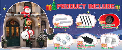 2,4 m lange aufblasbare Weihnachtsdekoration, kletternder Weihnachtsmann mit Rentier und Schneemann/Elfen, Weihnachtsdekoration für Strahldachbaum-Innenparty