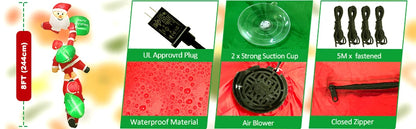 2,4 m lange aufblasbare Weihnachtsdekoration, kletternder Weihnachtsmann mit Rentier und Schneemann/Elfen, Weihnachtsdekoration für Strahldachbaum-Innenparty