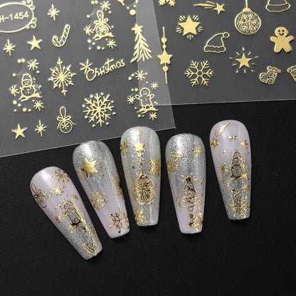 2 Stück Gold 3D Weihnachten Nagelfolie Aufkleber Funkelnde Schneeflocke Weihnachtsbaum Schneekugel Schneeflocke Nagelschieber Weihnachten Nagelaufkleber
