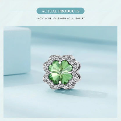 WOSTU Charms-Anhänger aus 925er-Sterlingsilber, grüner Baum des Lebens, Glücksklee-Perlen, passend für Original-Armbänder, Halsketten, DIY-Schmuck, Geschenk