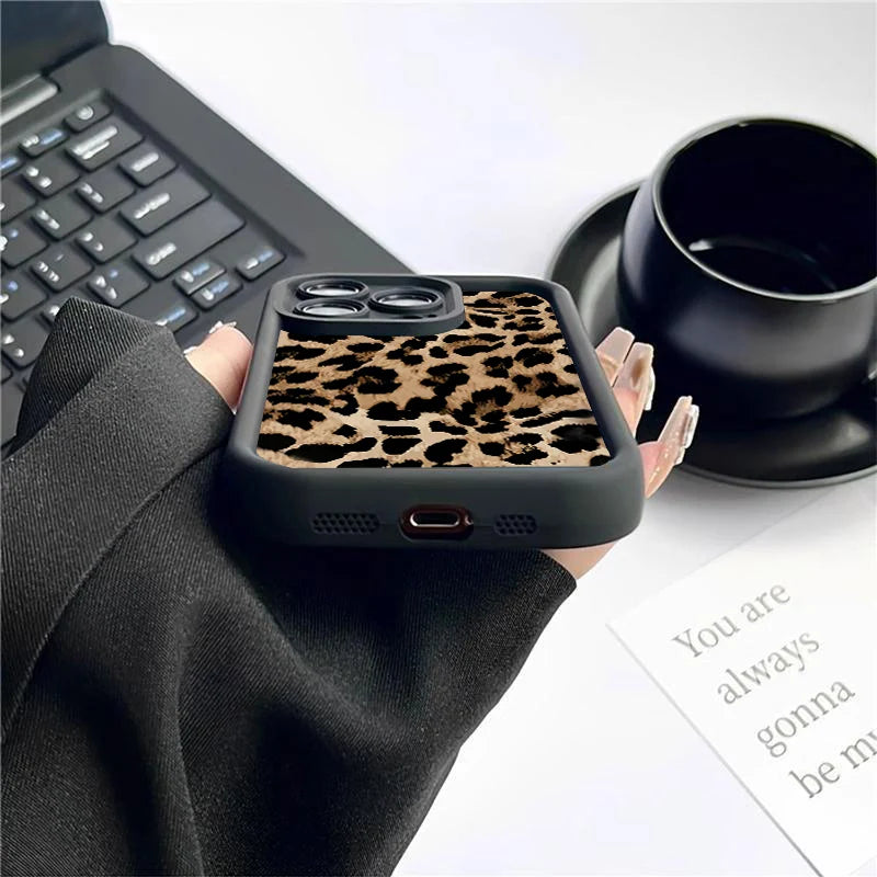 Mode Sexy Braun Leopard Silikon Soft Case Für iPhone 13 14 Pro Max 11 12 Mini 15 16 Plus SE2022 7 8 X XS XR Stoßfest Abdeckung