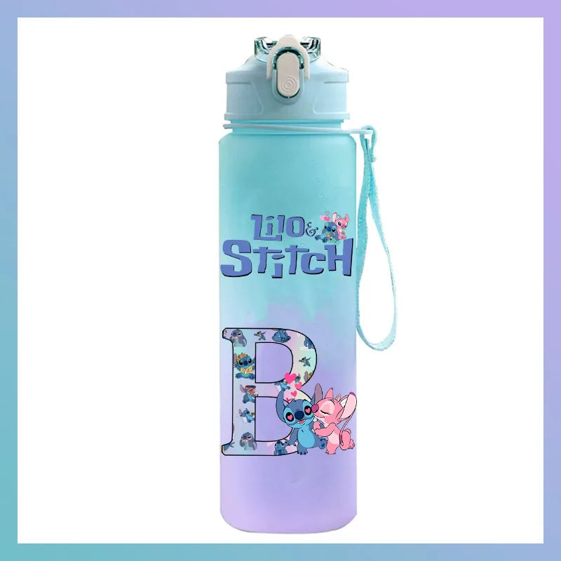 750 ml Lilo Stitch Brief A-Z Gedruckt Wasser Flasche Große Kapazität Trinken Tragbare Anime Outdoor Sport Wasser Tasse KINDER geschenk Gym