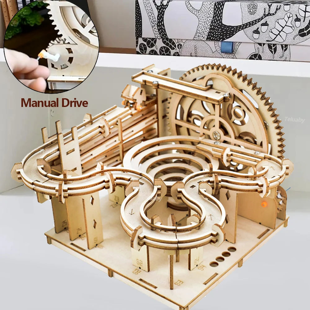3D-Holzpuzzle zum Selbermachen, mechanisch, manuell, Modellbausätze, Spielzeug, Marmor-Lauf-Set mit 4 Kugeln, für Erwachsene und Kinder, Geschenke