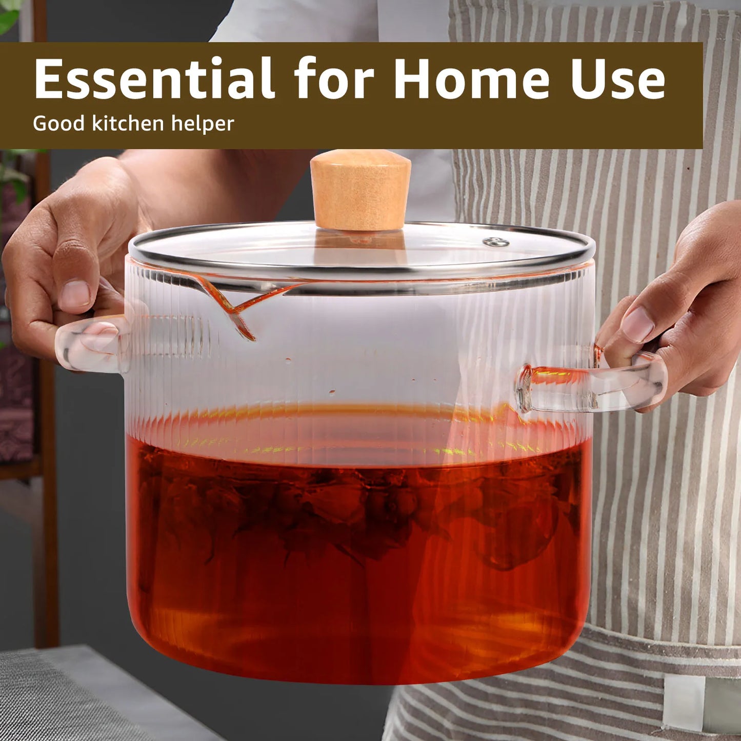 1,6/2,3 l Glas-Kochtopf mit Deckel, Glas-Topf, Müsli, Schüsseln, Topf für Herd, hohes Borosilikat, klares Kochen, Suppe, Backformen