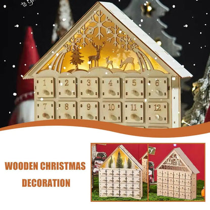 Weihnachts-Adventskalender, 24-Tage-Countdown-Dekoration, Weihnachten, wiederverwendbare Holzdekoration, Tischplatte, abnehmbar, A8i6