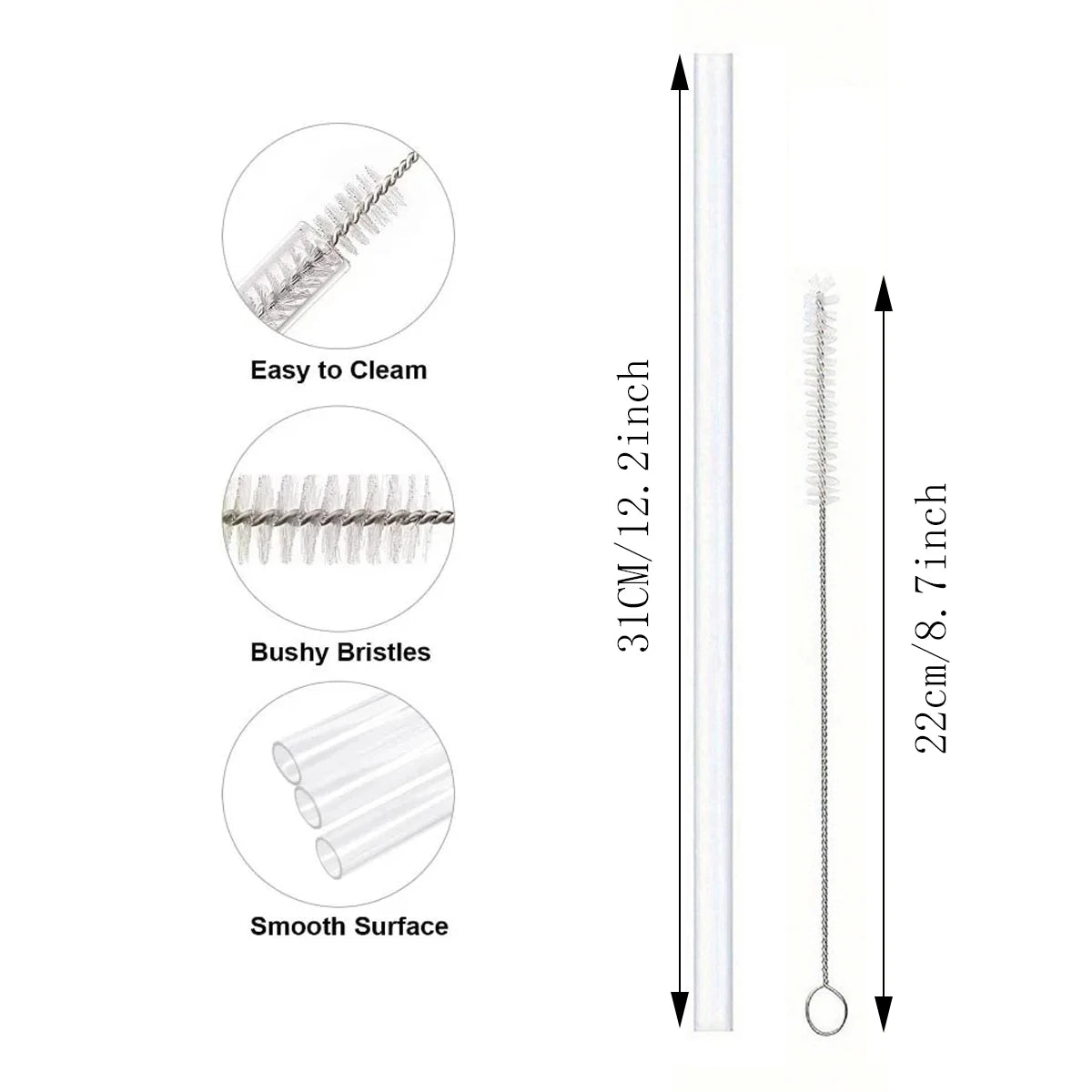 Ersatzstrohhalme für Stanley 40 oz Tassenbecher, 12er-Pack transparente wiederverwendbare Kunststoffstrohhalme, 2 Strohbürsten, für Stanley Cup