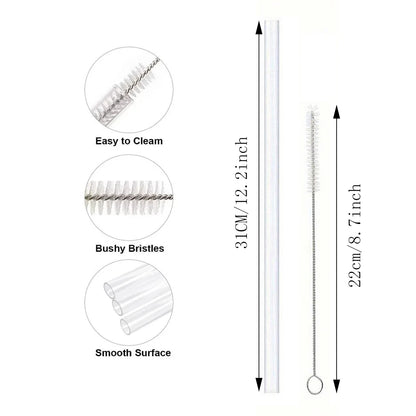 Ersatzstrohhalme für Stanley 40 oz Tassenbecher, 12er-Pack transparente wiederverwendbare Kunststoffstrohhalme, 2 Strohbürsten, für Stanley Cup
