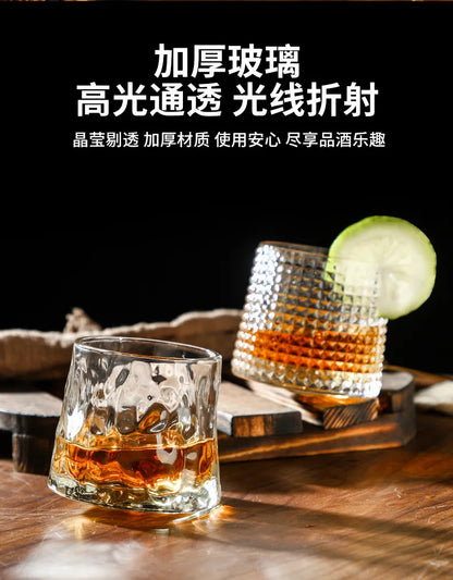 200 ml Whiskygläser, Tasse, Neuheit, drehbar, altmodisches Weinglas mit Holzsockel für Saft, Tee, Bar, Trinkutensilien