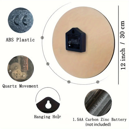 Nicht tickende Holz-Wanduhr – geräuschloser Betrieb, Weihnachtsdorf-Szene mit Schneemann, roter Tür und Schneeflocken – batteriebetrieben