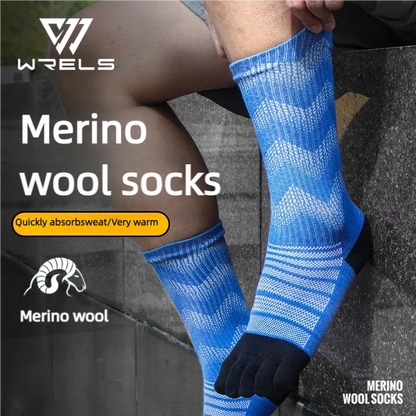 WRELS Thermosocken aus Merinowolle für Herren, feuchtigkeitsableitend, verdickt, warm, Ski, Wandern, Dämpfung, Kompression, Sport-Zehensocken