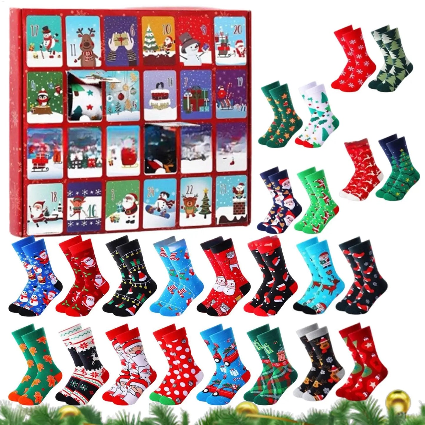 Weihnachts-Countdown-Kalender 2025, Weihnachten, Winter, Heimbedarf, 24-Tage-Countdown-Kalender, Neuheitssocken für Männer und Frauen