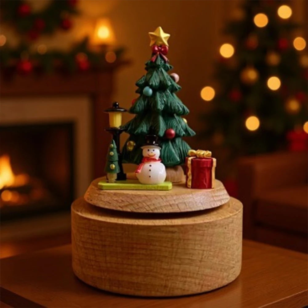 Weihnachts-Spieluhr, Kunsthandwerk aus Holz, kreatives Weihnachtsgeschenk, runder Boden, Weihnachtsbaum, Spieluhr