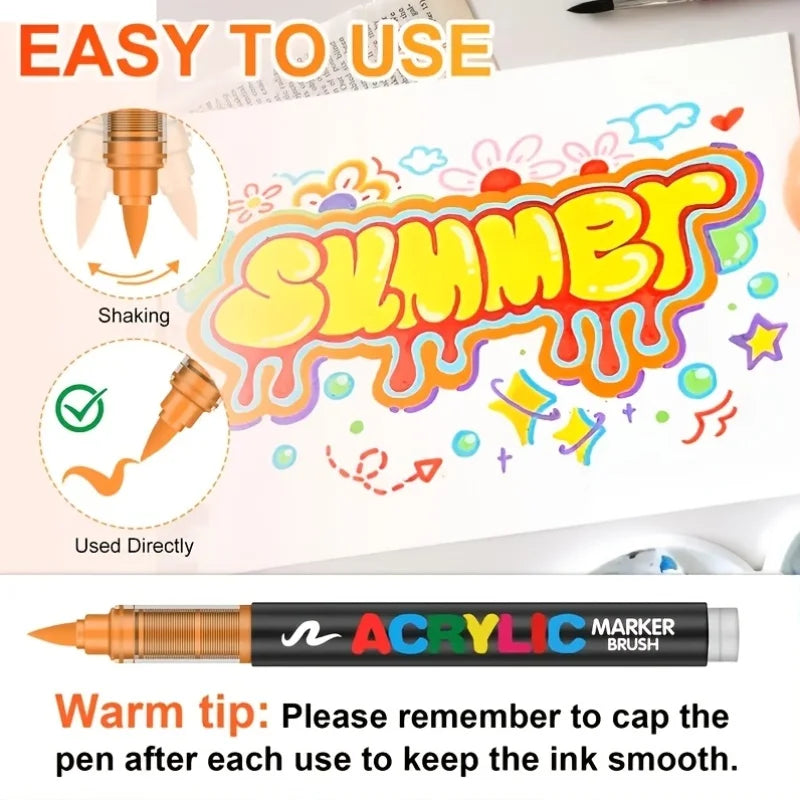 12-120 Farben Acrylfarben Stifte Marker Pinselspitze Farbmarker für Felsmalerei Holz Leinwand Stein Weihnachtsgeschenk DIY Handwerk