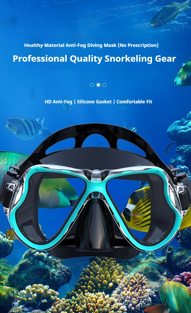 Professionelles Antibeschlag-Schnorchelset für Erwachsene – Set aus Panorama-Tauchmaske und Schwimmtrainingsgeräten aus gehärtetem Glas