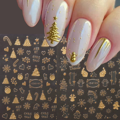 2 Stück Gold 3D Weihnachten Nagelfolie Aufkleber Funkelnde Schneeflocke Weihnachtsbaum Schneekugel Schneeflocke Nagelschieber Weihnachten Nagelaufkleber