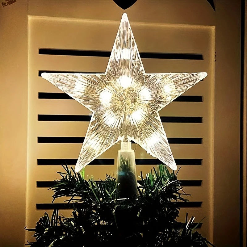 15 cm Weihnachtsdekoration, leuchtender Baumspitze, glitzernder leuchtender Stern, Weihnachtsbaumschmuck für Heimdekoration, Navidad, Neujahr 2026 Geschenk