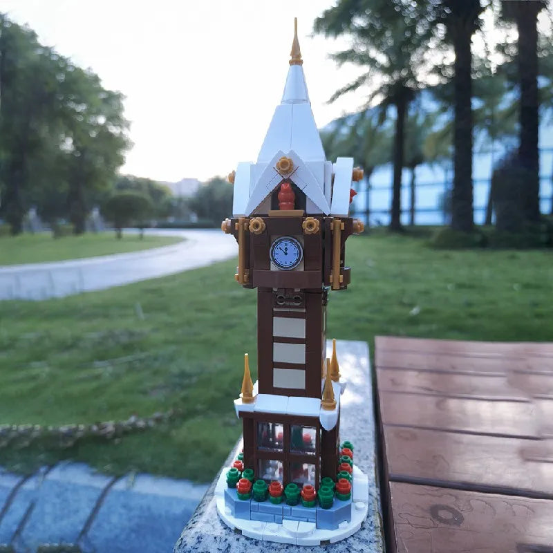 345PCS MOC Weihnachten Straße Uhr Turm Bausteine Stadt Platz Kalender Glocke Turm Architektur Ziegel Spielzeug Weihnachten Geschenk