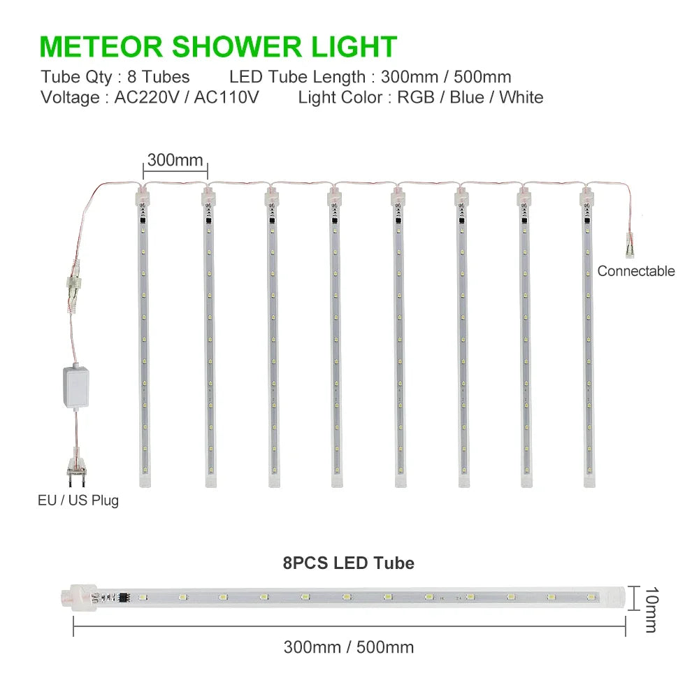 30 cm/50 cm Wasserdichte Meteorschauer Regen 8 Röhre LED Lichterketten Für Outdoor Urlaub Weihnachten Dekoration Baum EU/US/AU/UK Stecker