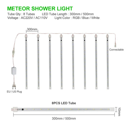 30 cm/50 cm Wasserdichte Meteorschauer Regen 8 Röhre LED Lichterketten Für Outdoor Urlaub Weihnachten Dekoration Baum EU/US/AU/UK Stecker