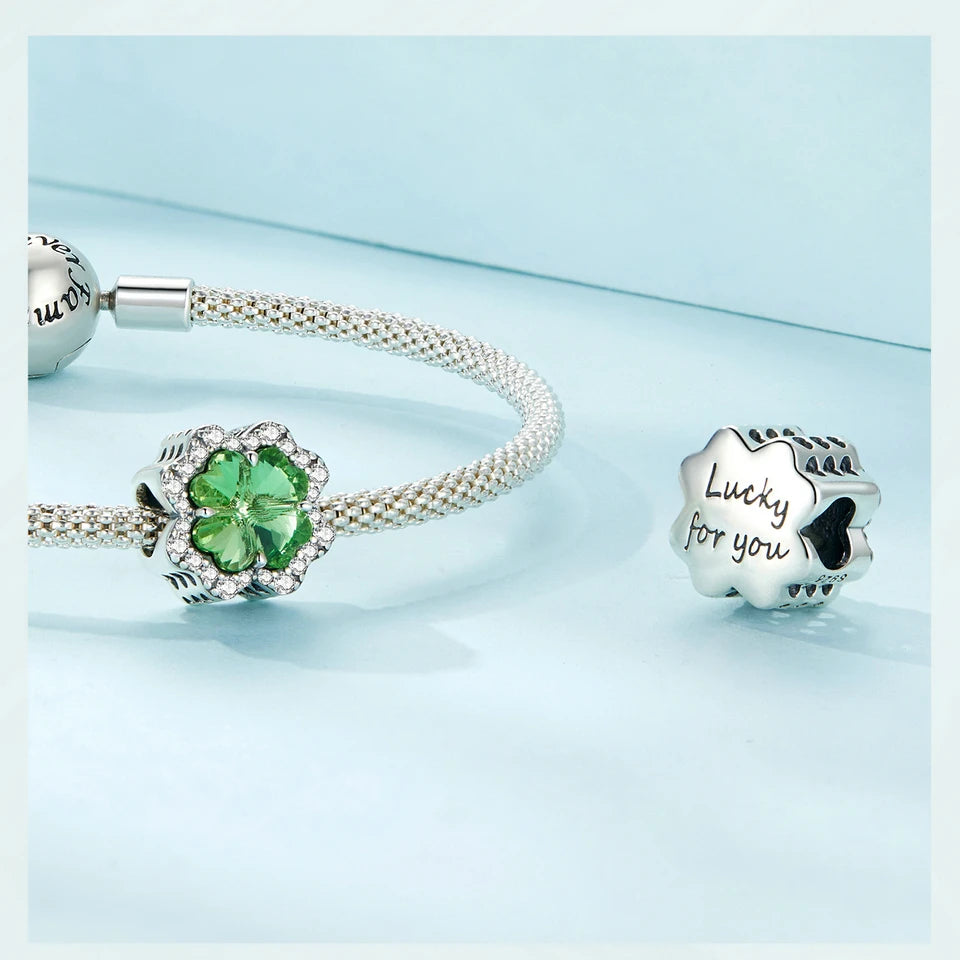 WOSTU Charms-Anhänger aus 925er-Sterlingsilber, grüner Baum des Lebens, Glücksklee-Perlen, passend für Original-Armbänder, Halsketten, DIY-Schmuck, Geschenk