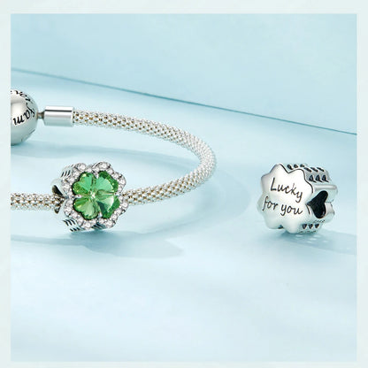 WOSTU Charms-Anhänger aus 925er-Sterlingsilber, grüner Baum des Lebens, Glücksklee-Perlen, passend für Original-Armbänder, Halsketten, DIY-Schmuck, Geschenk