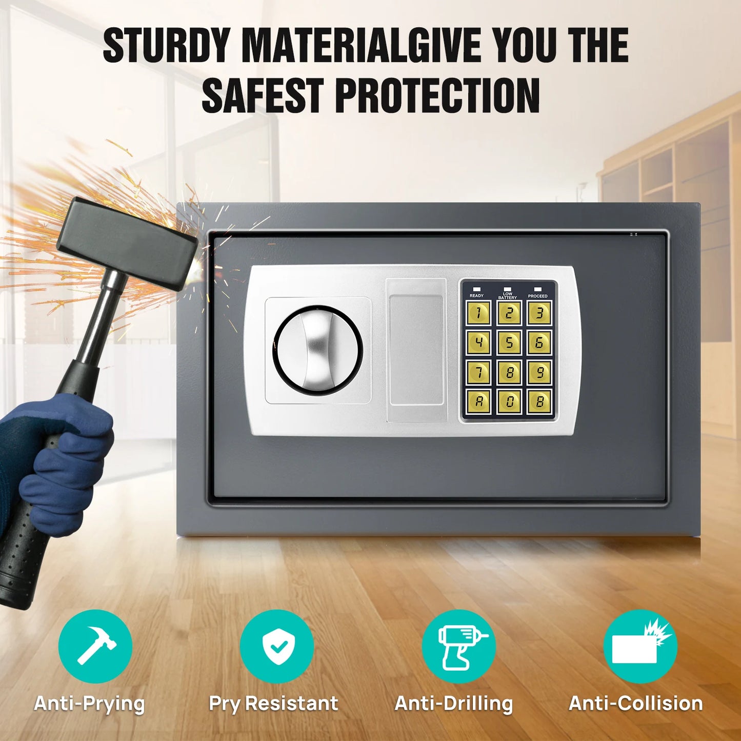 Heimaufbewahrungs-Safe, Sicherheitsbox, Brustschloss, 8,5 l Ziffern-Sicherheitskoffer, praktische Aufbewahrung, sichere Verriegelung, sichere Brust-Sicherheitsbox, 2 Schlüssel