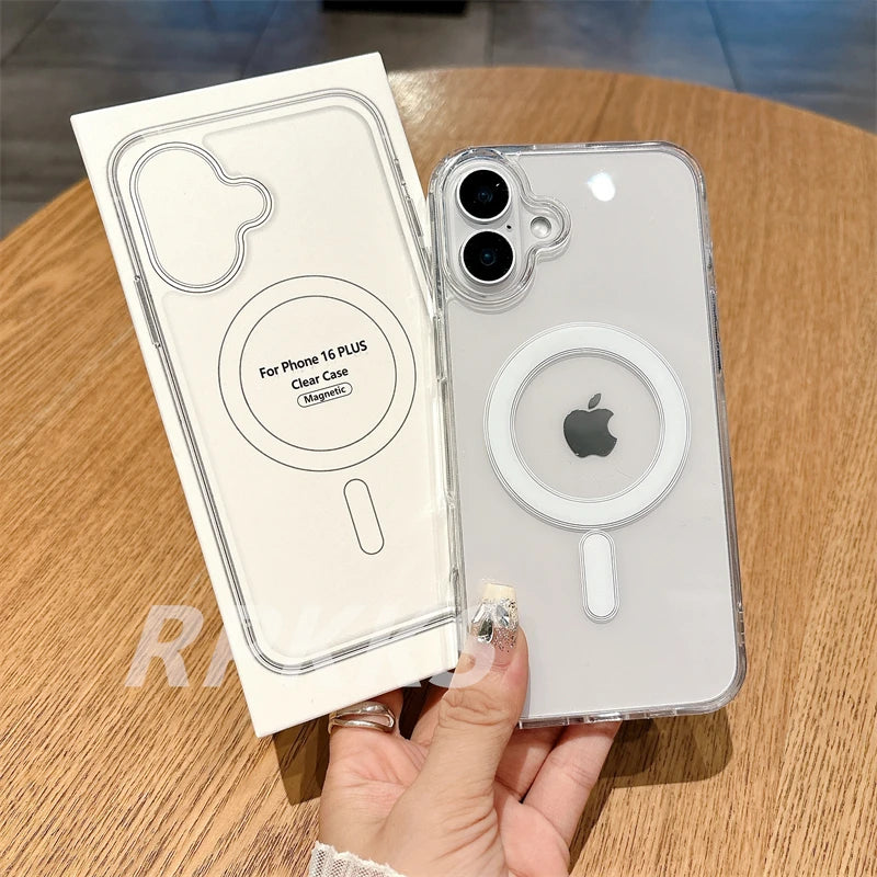 Transparent Für Magsafe Magnetische Drahtlose Lade Fall Für iphone 11 12 13 14 15 16 17 Pro XS Max XR 16e 17 Air Harte Acryl Abdeckung