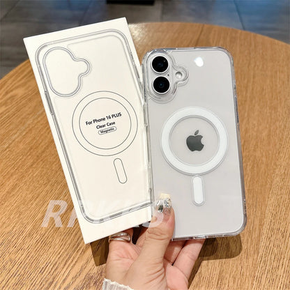 Transparent Für Magsafe Magnetische Drahtlose Lade Fall Für iphone 11 12 13 14 15 16 17 Pro XS Max XR 16e 17 Air Harte Acryl Abdeckung