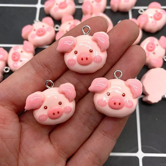 10 Stück Kawaii leuchtend rosa Schwein Harz Charms Cartoon Flatback Tier Ohrring Schlüsselanhänger Anhänger DIY Schmuck machen
