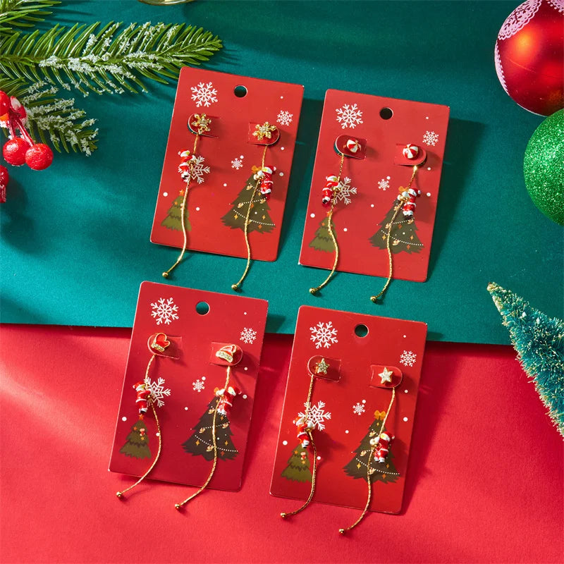 Neue Design Moving Santa Claus Quaste Baumeln Ohrringe für Frauen Weihnachten Baum Schneeflocke Asymmetrische Lange Ohrring Neue Jahr Schmuck
