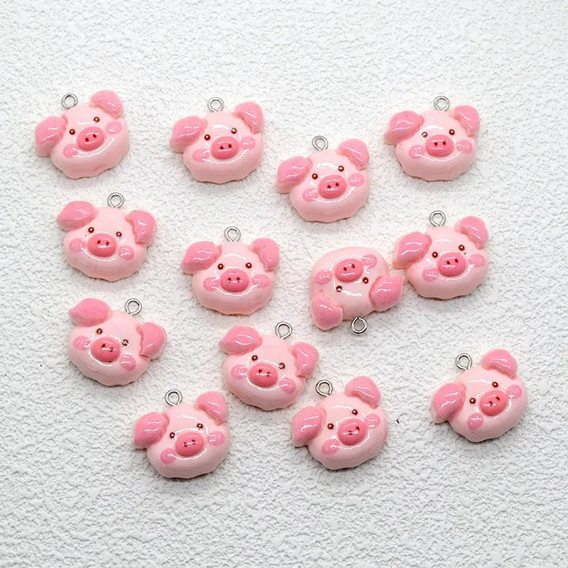 10 Stück Kawaii leuchtend rosa Schwein Harz Charms Cartoon Flatback Tier Ohrring Schlüsselanhänger Anhänger DIY Schmuck machen