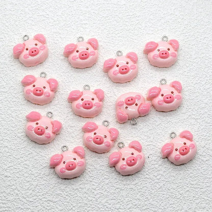 10 Stück Kawaii leuchtend rosa Schwein Harz Charms Cartoon Flatback Tier Ohrring Schlüsselanhänger Anhänger DIY Schmuck machen