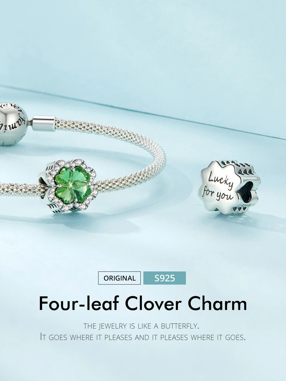 WOSTU Charms-Anhänger aus 925er-Sterlingsilber, grüner Baum des Lebens, Glücksklee-Perlen, passend für Original-Armbänder, Halsketten, DIY-Schmuck, Geschenk