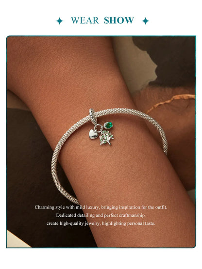 WOSTU Charms-Anhänger aus 925er-Sterlingsilber, grüner Baum des Lebens, Glücksklee-Perlen, passend für Original-Armbänder, Halsketten, DIY-Schmuck, Geschenk