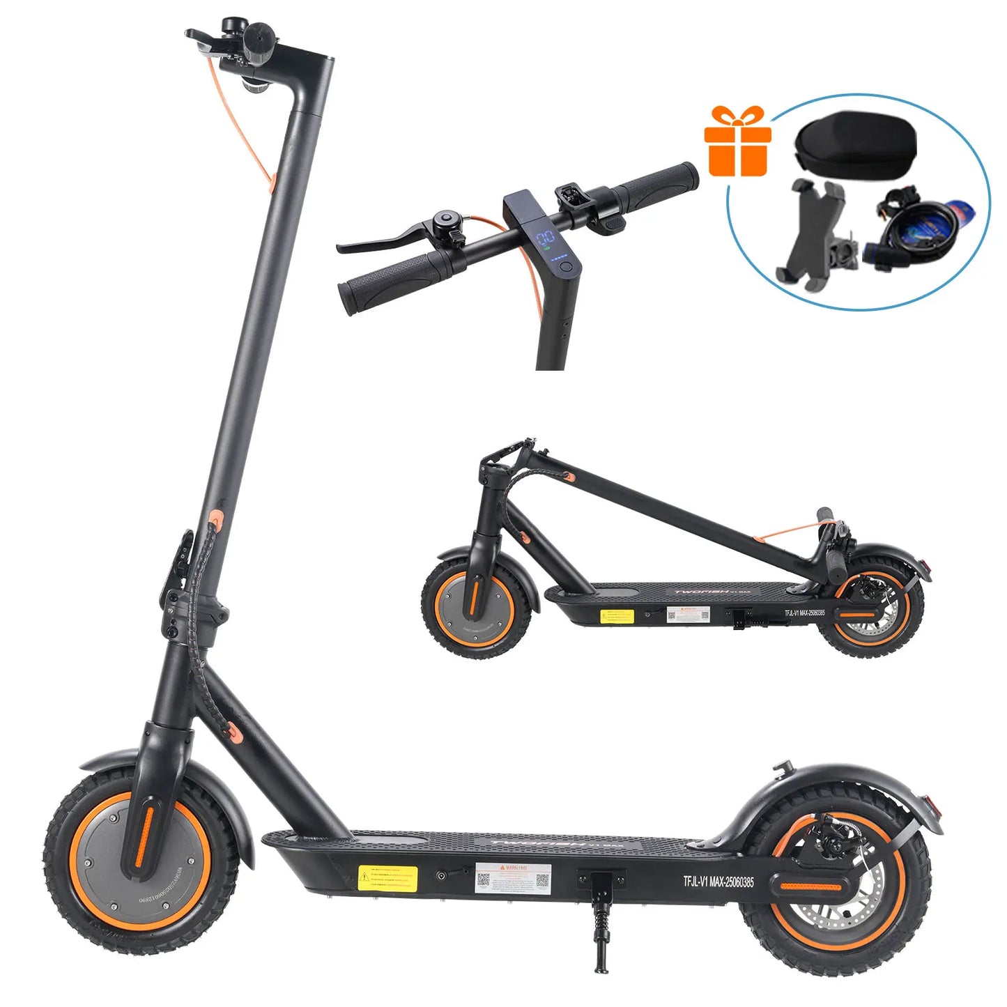 TWOFISH Elektroroller, 400 W Leistungsmotor, 9 Zoll Reifen, 10,4 Ah Akku, 100 kg Last, 28 km/h Scheibenbremse mit intelligenter App, faltbarer Escooter