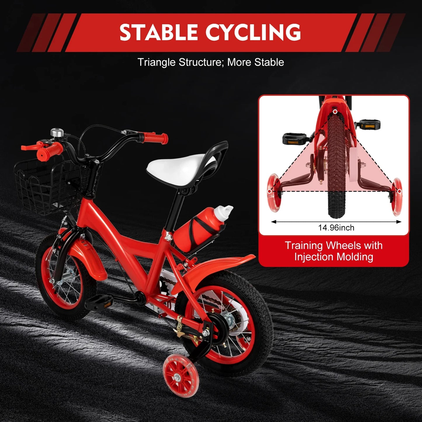 NEUESTE 12-Zoll höhenverstellbare Kinderfahrrad, Kinderfahrrad mit Stützrädern, Scheibenbremse für 3-6 Jahre alt, Anfängerfahrrad