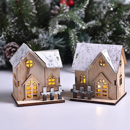 Weihnachts-Holzhaus, leuchtende Hütte für frohe Weihnachten, LED-Licht, Zuhause, DIY, Weihnachtsbaumschmuck, Kindergeschenke, 2026 Neujahr
