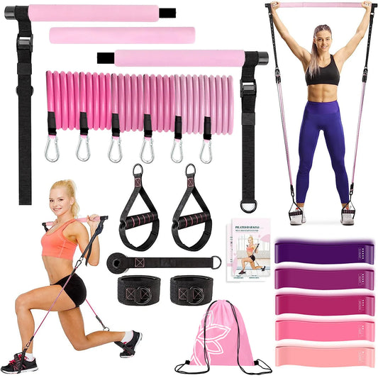 Pilates-Bar-Set mit Widerstandsbändern, multifunktionale Yoga-Bar, tragbares Widerstands-Bar-Set für Heim-Fitnessstudio, für Ganzkörpertraining